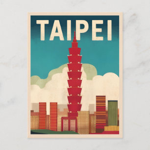 Vintage Reizen Taipei 101 Taiwan Retro Graphic Briefkaart