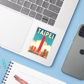 Vintage Reizen Taipei 101 Taiwan Retro Graphic Sticker (Laptop met iPhone)