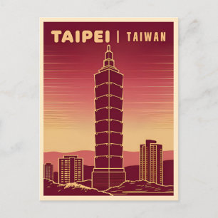 Vintage Reizen Taipei 101 Taiwan Retro Schilderach Briefkaart