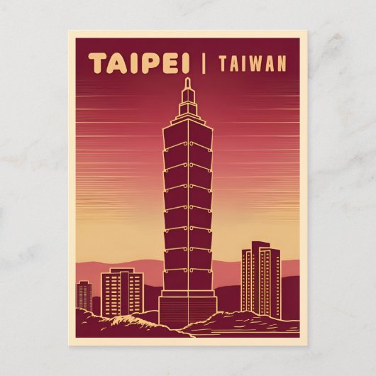 Vintage Reizen Taipei 101 Taiwan Retro Schilderach Briefkaart (Voorkant)