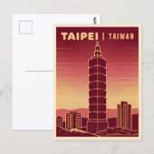 Vintage Reizen Taipei 101 Taiwan Retro Schilderach Briefkaart (Voorkant / Achterkant)