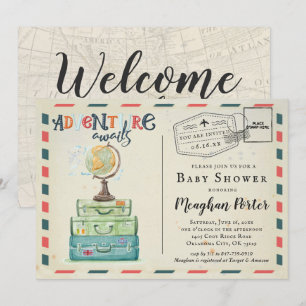 Vintage Reizen Thema Baby shower Uitnodiging