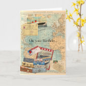 Vintage Reizen thema Verjaardagskaart Kaart (Gele Bloem)