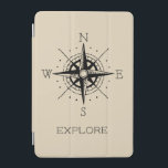 Vintage reizen thema verkennen avontuur iPad mini cover<br><div class="desc">Deze gedurfde iPad cover is de perfecte aanvulling op uw reis thema accessoires. Dit ontwerp heeft een zwart  kompas met het woord "EXPLORE" in een zwart eenvoudig lettertype.</div>