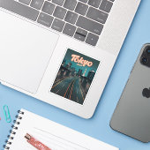 Vintage Reizen Tokyo Japan Cityscape Retro Schilde Sticker (Laptop met iPhone)