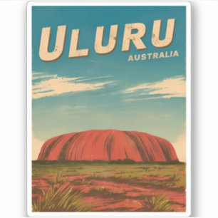 Vintage reizen Uluru Australië Retro Schilderachti Sticker