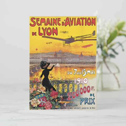 Vintage Reizen, Vliegtuigen, Lyon, Frankrijk (Staand voorkant)