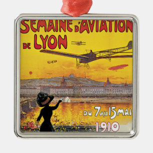 Vintage Reizen, Vliegtuigen, Lyon, Frankrijk Metalen Ornament