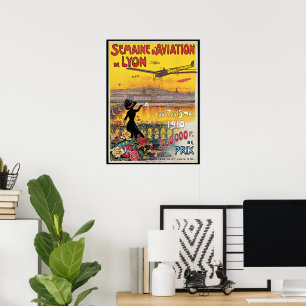 Vintage Reizen, Vliegtuigen, Lyon, Frankrijk Poster