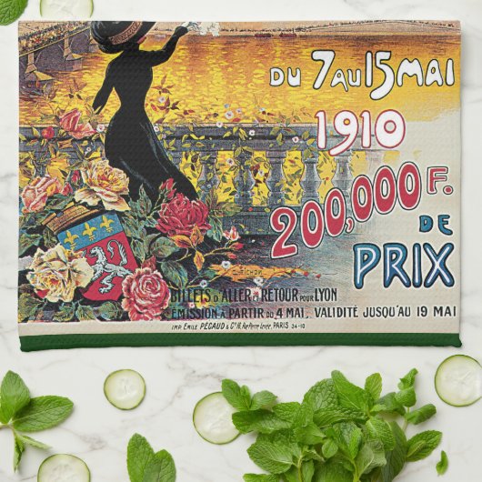 Vintage Reizen, Vliegtuigen, Lyon, Frankrijk Theedoek (Gevouwen)