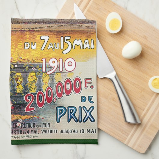 Vintage Reizen, Vliegtuigen, Lyon, Frankrijk Theedoek (Quarter Fold)