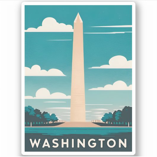 Vintage Reizen Washington Monument Retro Schildera Sticker (Voorkant)