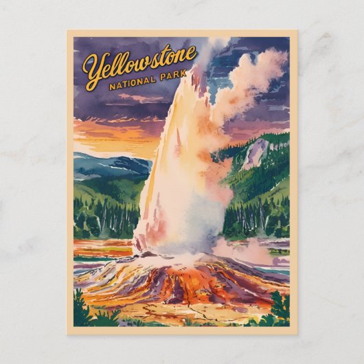 Vintage Reizen Yellowstone National Park Retro Briefkaart (Voorkant)