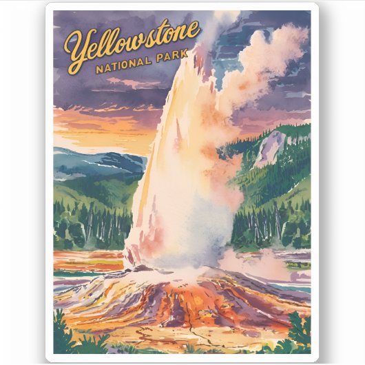 Vintage Reizen Yellowstone National Park Retro Sticker (Voorkant)