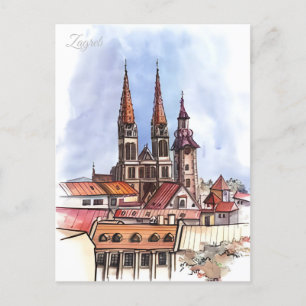 Vintage Reizen Zagreb Kroatië Cityscape retro Briefkaart