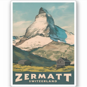 Vintage Reizen Zermatt Zwitserland Retro Schildera Sticker