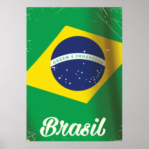 Vintage reizenposter met de nationale vlag van Bra Poster