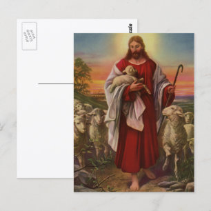 Vintage Religie, Christus de Goede Herder K kudde Briefkaart
