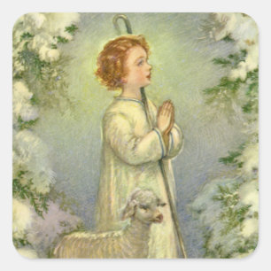 Vintage Religie, Christus de Goede Herder Vierkante Sticker