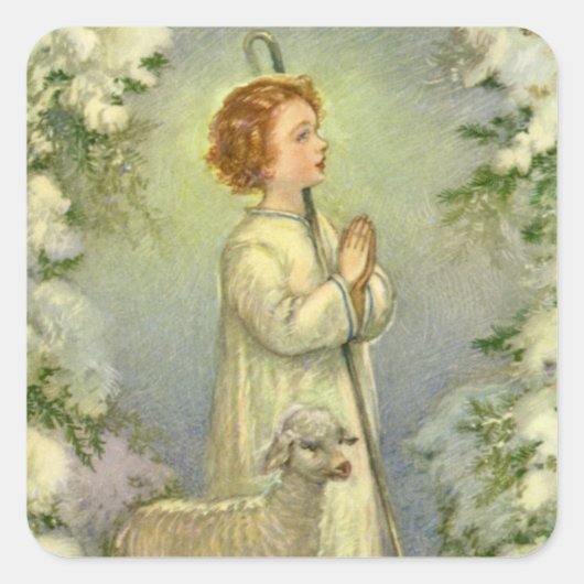 Vintage Religie, Christus de Goede Herder Vierkante Sticker (Voorkant)