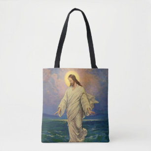 Vintage Religie, Jezus Christus loopt op het water Tote Bag