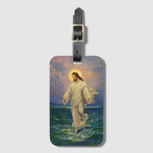 Vintage Religie, Jezus Christus loopt op water Bagagelabel