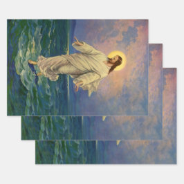 Vintage Religie, Jezus Christus loopt op water Inpakpapier Vel