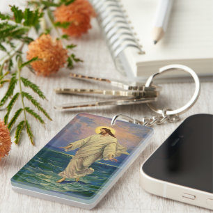 Vintage Religie, Jezus Christus loopt op water Sleutelhanger