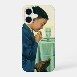 Vintage Religie, Jongen zegt dankgebed op Thanksgi iPhone 16 Hoesje