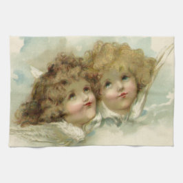 Vintage Religie, Victoriaanse engelen in de wolken Theedoek