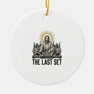 Vintage Religieus DJ The Last Set T-shirt ontwerp_ Keramisch Ornament