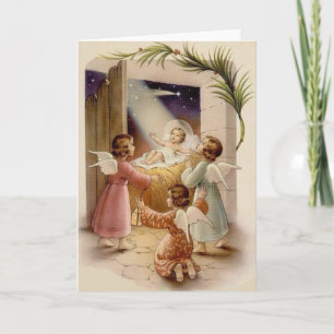 Vintage religieuze Baby Jezus en Angels Kerstmis Kaart
