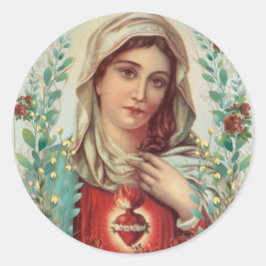 Vintage Religieuze Maagd Maria Onbevlekt Hart - Ronde Sticker