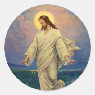 Vintage Religion, Jezus Christus loopt op water Ronde Sticker