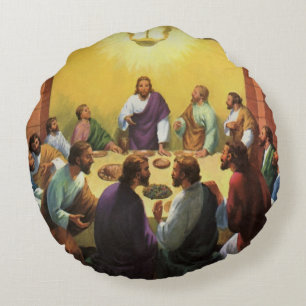 Vintage Religion, Laatste Avondmaal met Jezus Chri Rond Kussen