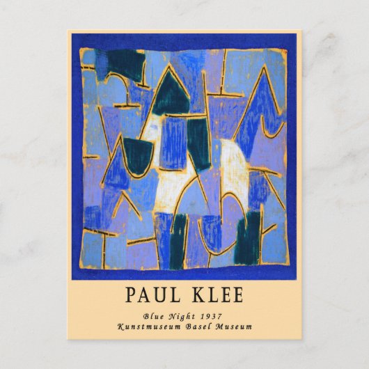 Vintage Remix Paul Klee Blauw Abstract Bauhaus Briefkaart (Voorkant)