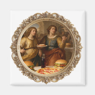 Vintage Renaissanceschilderijparodie van mannen di Magneet