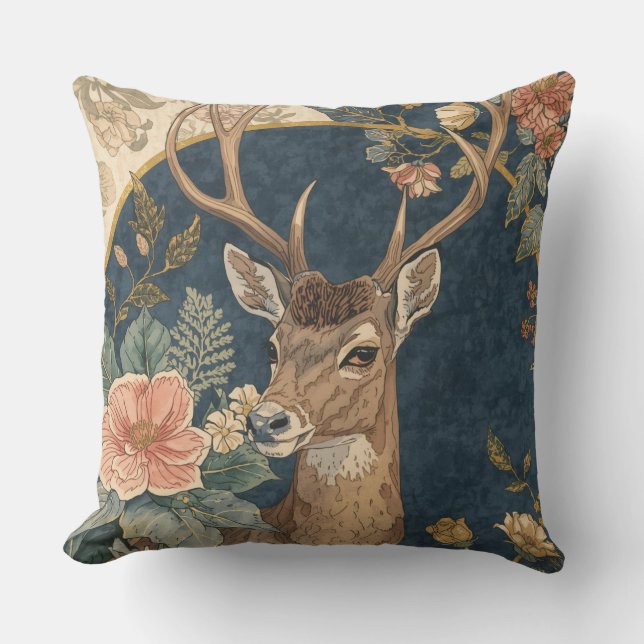 Vintage, rendier en bloemenpatroon kussen (Voorkant)