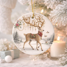 Vintage Rendier Kerst Kunst Elegant Keramisch Ornament