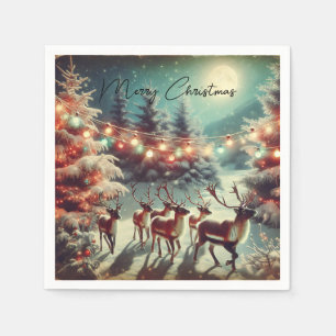 Vintage rendieren en kerstverlichting servet