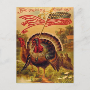 Vintage Reproduction Patriots Thanksgiving kalkoen Briefkaart
