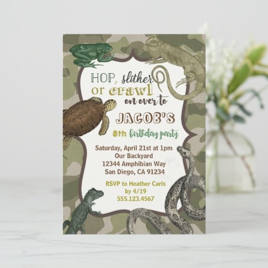 Vintage reptiel dieren verjaardagsuitnodiging
 kaart (Staand voorkant)