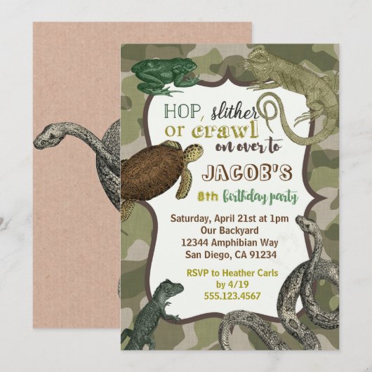 Vintage reptiel dieren verjaardagsuitnodiging
 kaart (Voorkant / Achterkant)