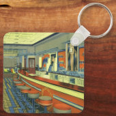 Vintage Restaurant, Retro Wegrestaurant Interieur Sleutelhanger (Achterkant)