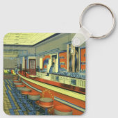 Vintage Restaurant, Retro Wegrestaurant Interieur Sleutelhanger (Achterkant)