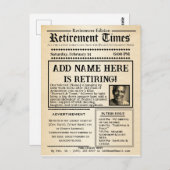 Vintage “Retirement Times” Newspaper Invitation  Briefkaart (Voorkant / Achterkant)