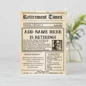 Vintage “Retirement Times” Newspaper Invitation  Kaart (Staand voorkant)