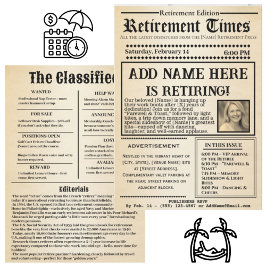 Vintage “Retirement Times” Newspaper Invitation Kaart
