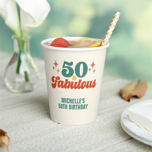 Vintage Retro 50 And Fabulous Birthday Papieren Bekers (Insitu)