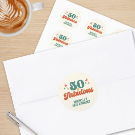 Vintage Retro 50 And Fabulous Birthday Ronde Sticker